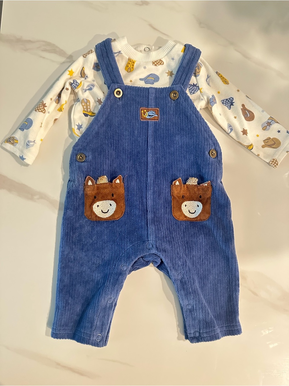 Baby Blue Corduroy Overalls with Horse Pockets - Kids Bottoms